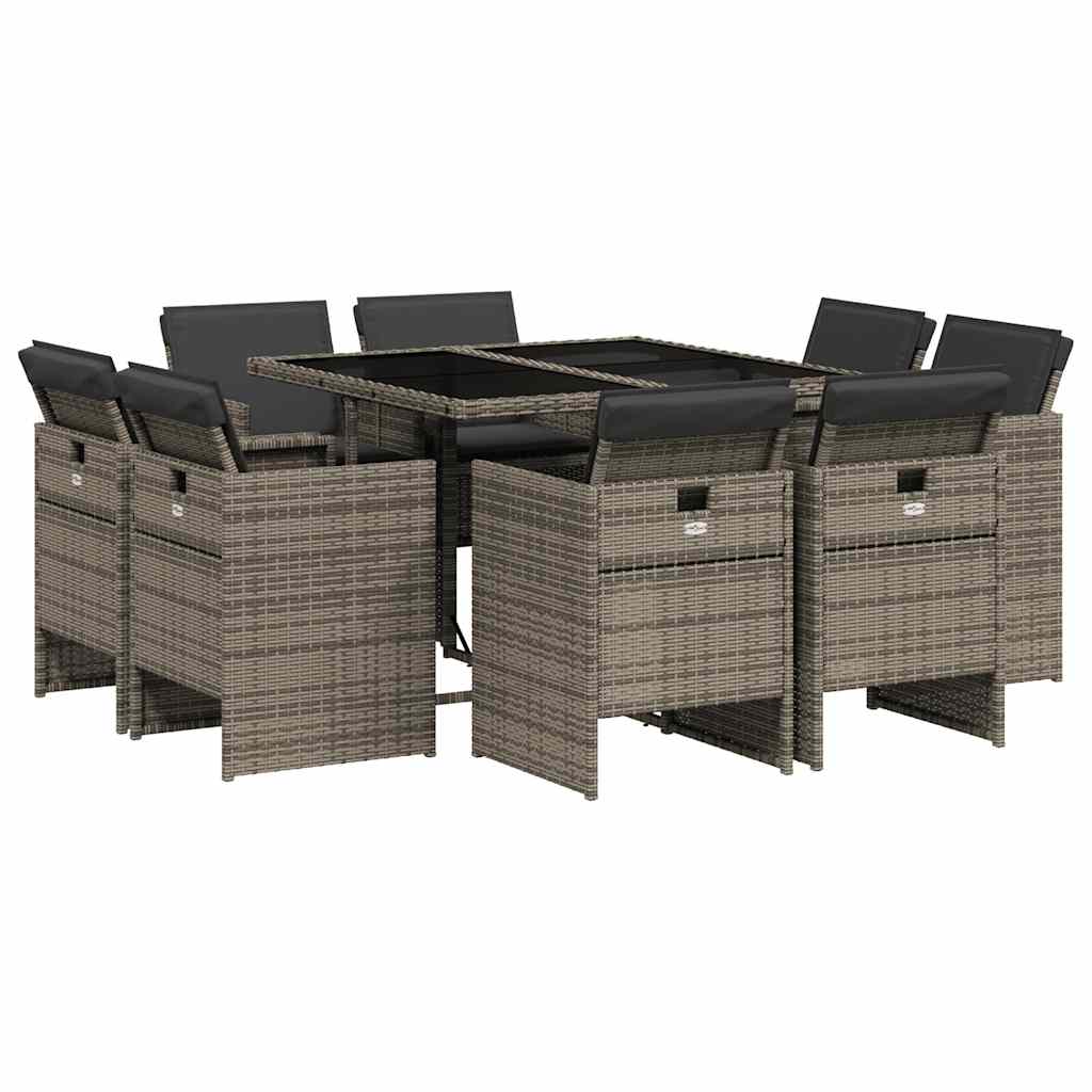 9-delige Tuinset met kussens poly rattan grijs is nu te koop bij PeponiXL, paradijselijk wonen!