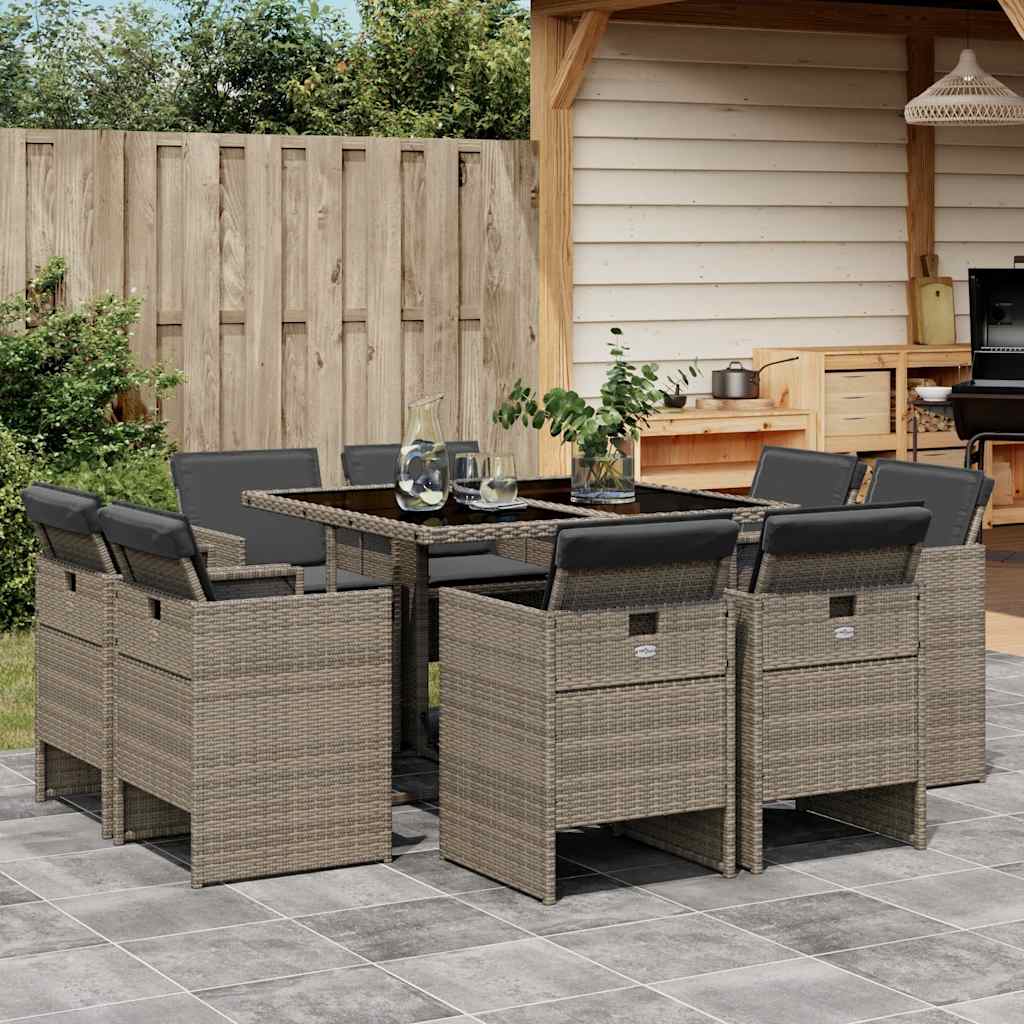 9-delige Tuinset met kussens poly rattan grijs is nu te koop bij PeponiXL, paradijselijk wonen!