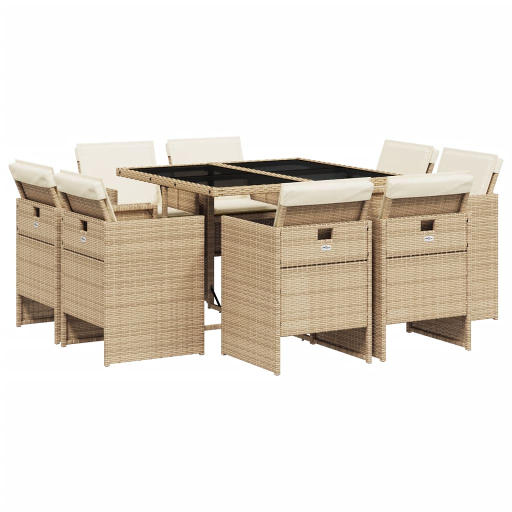 9-delige Tuinset met kussens poly rattan beige is nu te koop bij PeponiXL, paradijselijk wonen!