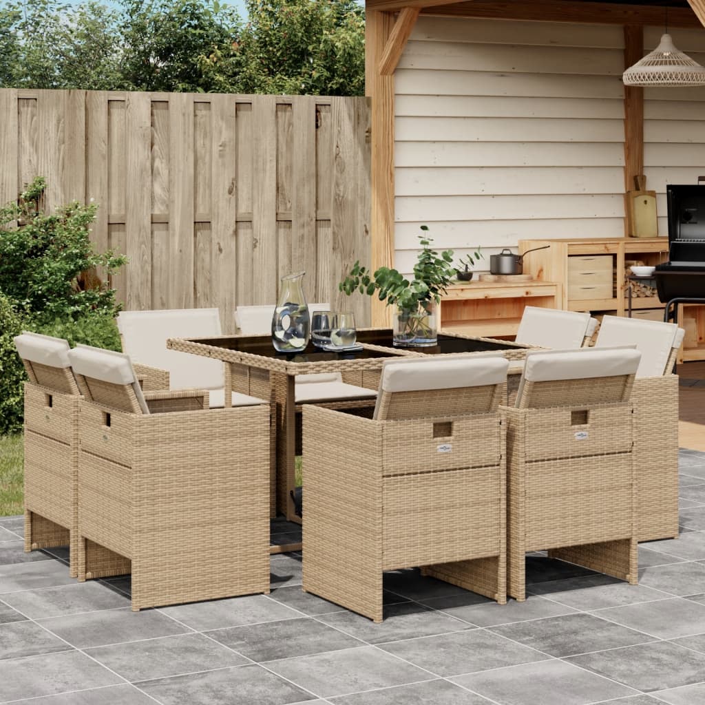 9-delige Tuinset met kussens poly rattan beige is nu te koop bij PeponiXL, paradijselijk wonen!