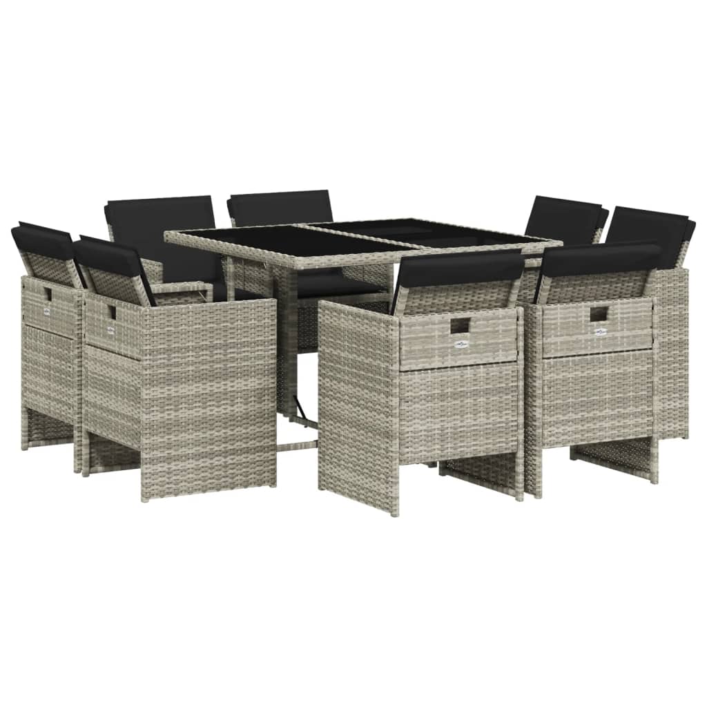 9-delige Tuinset met kussens poly rattan lichtgrijs is nu te koop bij PeponiXL, paradijselijk wonen!
