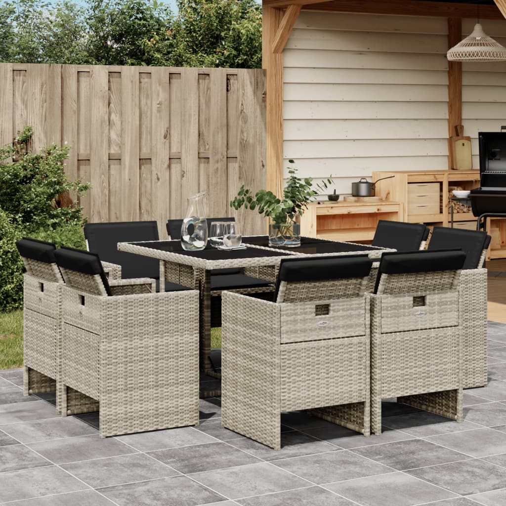 9-delige Tuinset met kussens poly rattan lichtgrijs is nu te koop bij PeponiXL, paradijselijk wonen!