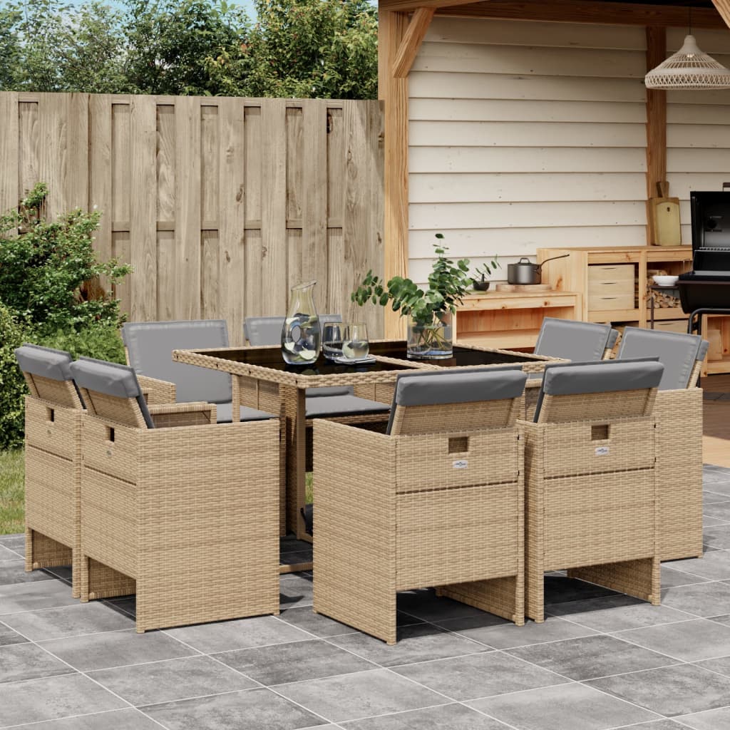 9-delige Tuinset met kussens poly rattan gemengd beige is nu te koop bij PeponiXL, paradijselijk wonen!