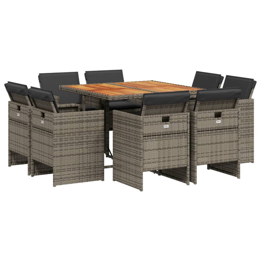 9-delige Tuinset met kussens poly rattan grijs is nu te koop bij PeponiXL, paradijselijk wonen!