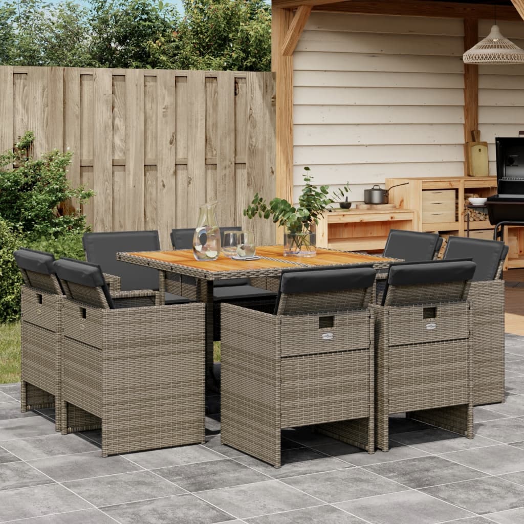 9-delige Tuinset met kussens poly rattan grijs is nu te koop bij PeponiXL, paradijselijk wonen!