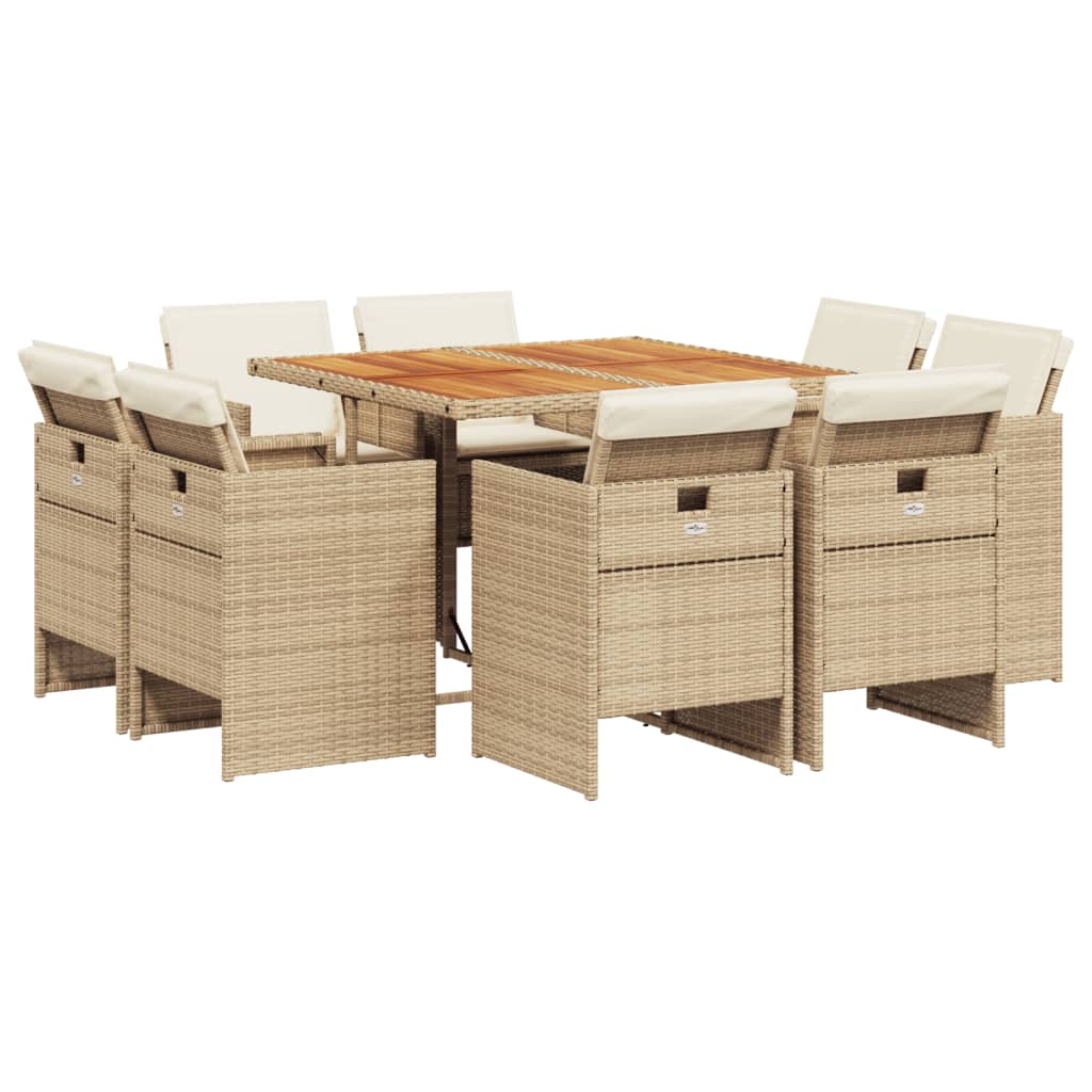 9-delige Tuinset met kussens poly rattan beige is nu te koop bij PeponiXL, paradijselijk wonen!