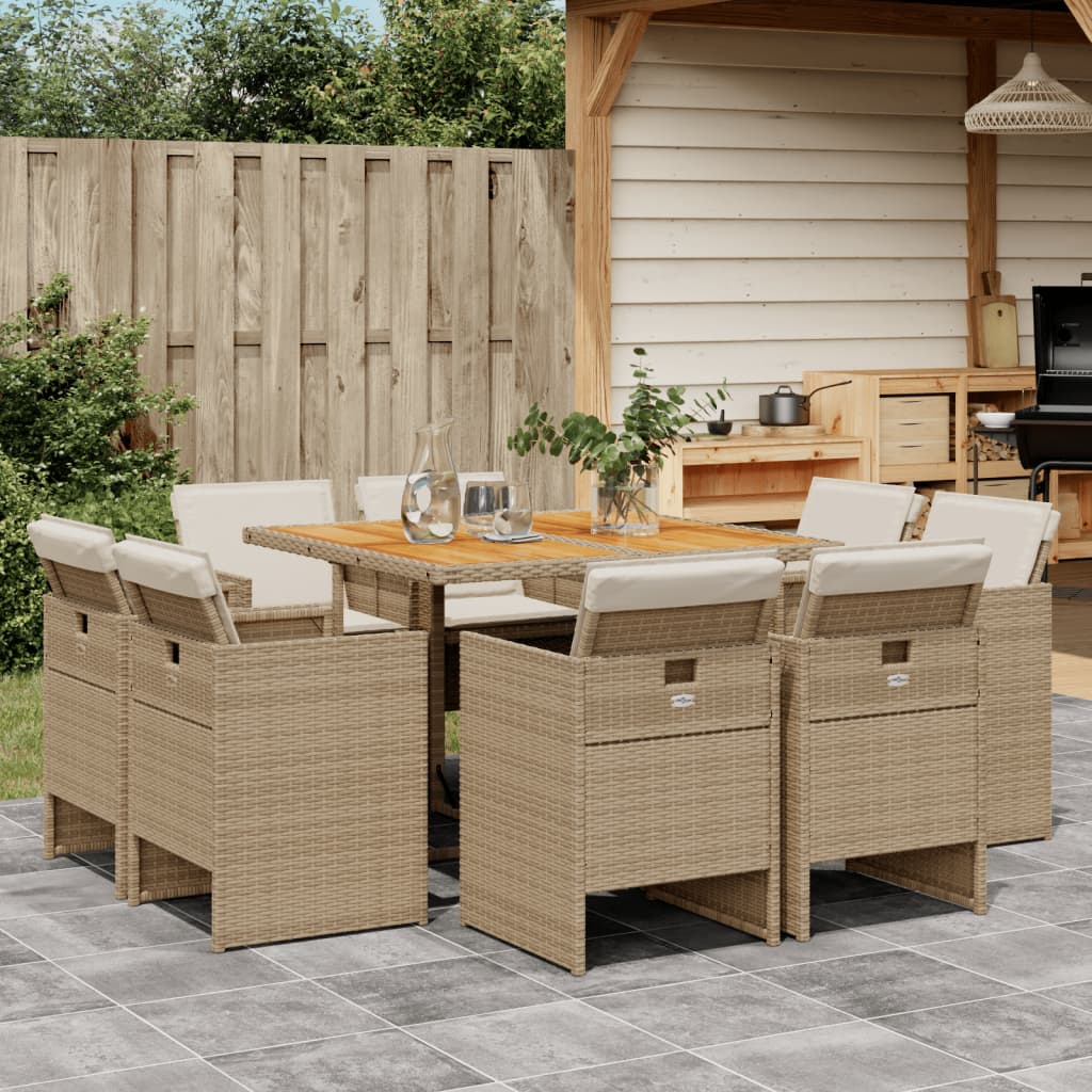 9-delige Tuinset met kussens poly rattan beige is nu te koop bij PeponiXL, paradijselijk wonen!