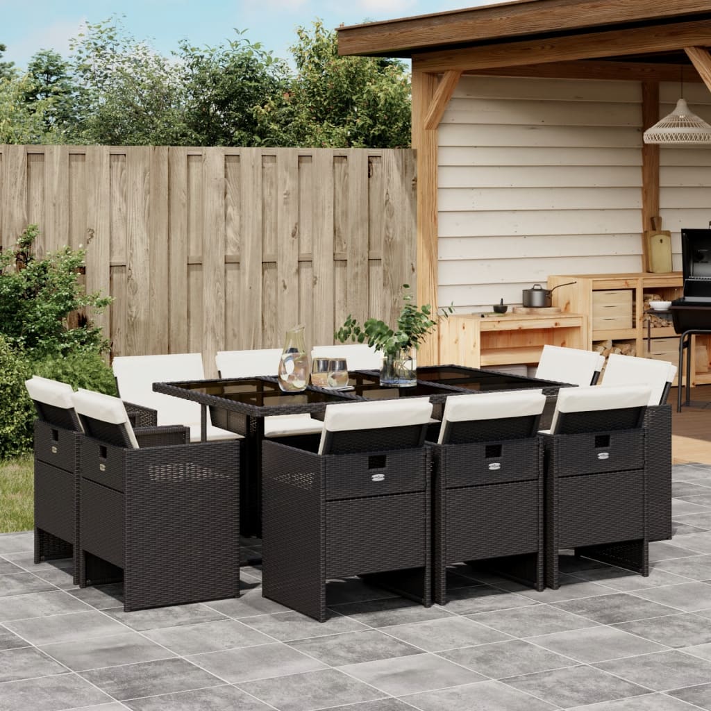 11-delige Tuinset met kussens poly rattan zwart is nu te koop bij PeponiXL, paradijselijk wonen!