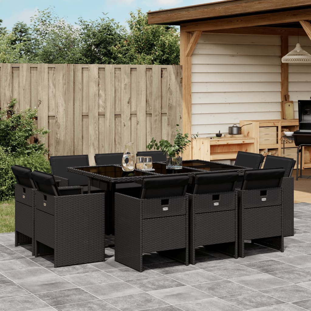 11-delige Tuinset met kussens poly rattan zwart is nu te koop bij PeponiXL, paradijselijk wonen!