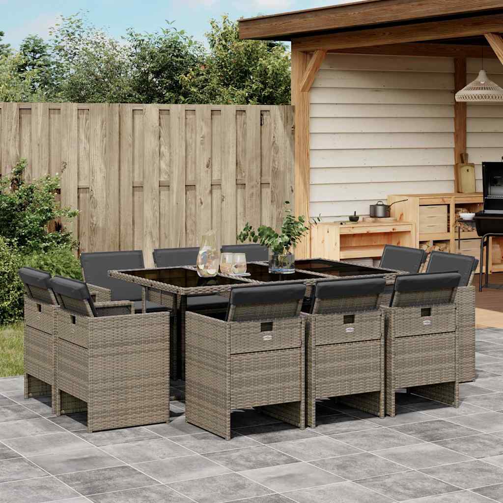 11-delige Tuinset met kussens poly rattan grijs is nu te koop bij PeponiXL, paradijselijk wonen!