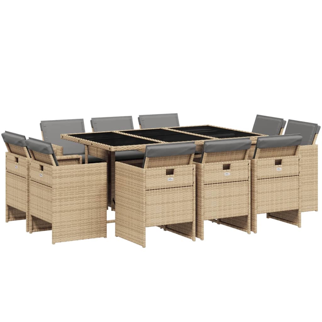 11-delige Tuinset met kussens poly rattan gemengd beige is nu te koop bij PeponiXL, paradijselijk wonen!