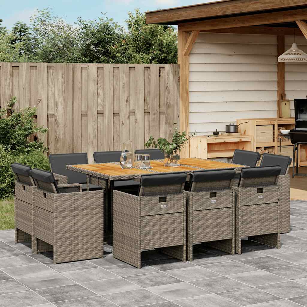 11-delige Tuinset met kussens poly rattan grijs is nu te koop bij PeponiXL, paradijselijk wonen!