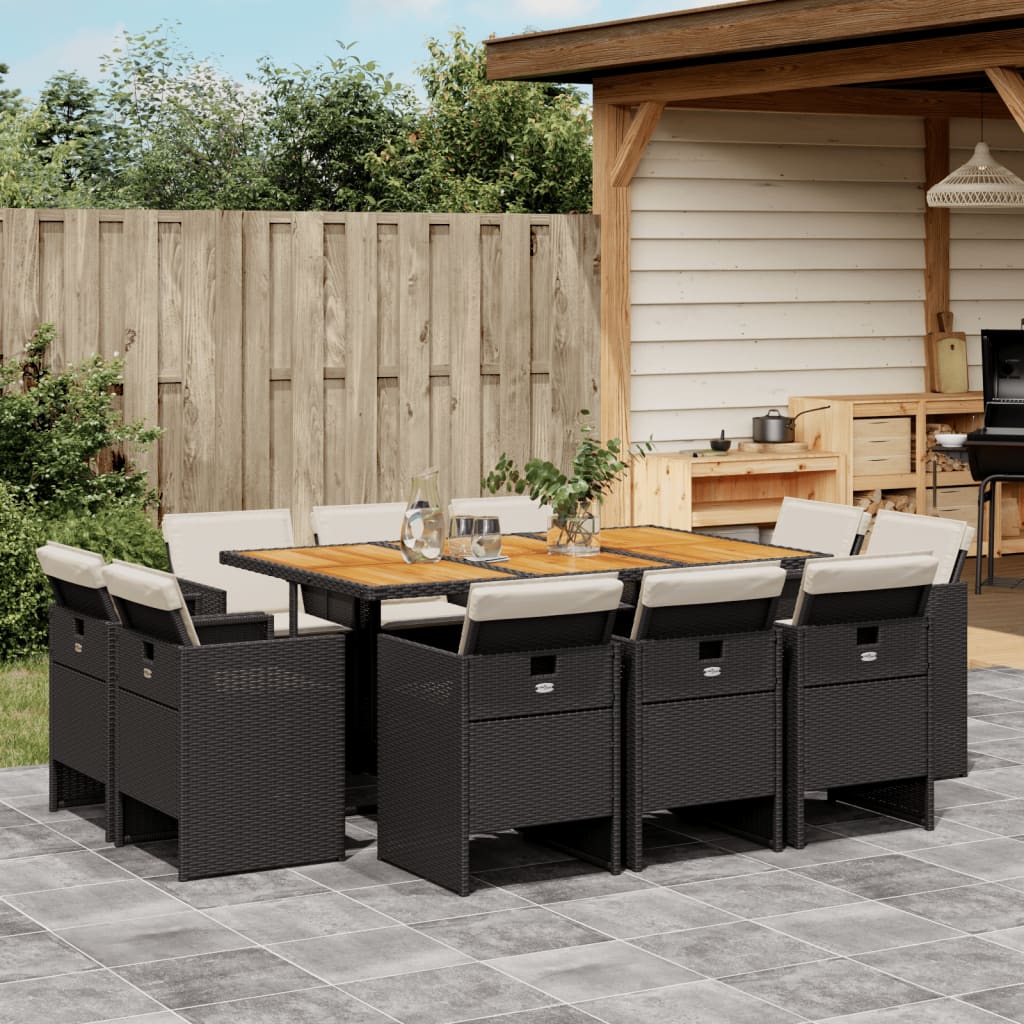 11-delige Tuinset met kussens poly rattan zwart is nu te koop bij PeponiXL, paradijselijk wonen!