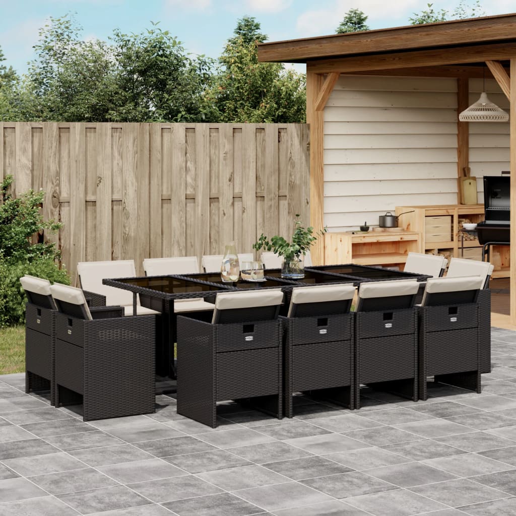 13-delige Tuinset met kussens poly rattan zwart is nu te koop bij PeponiXL, paradijselijk wonen!