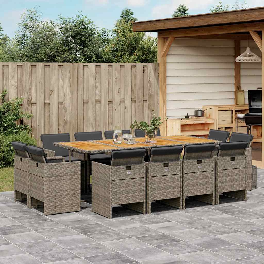 13-delige Tuinset met kussens poly rattan grijs