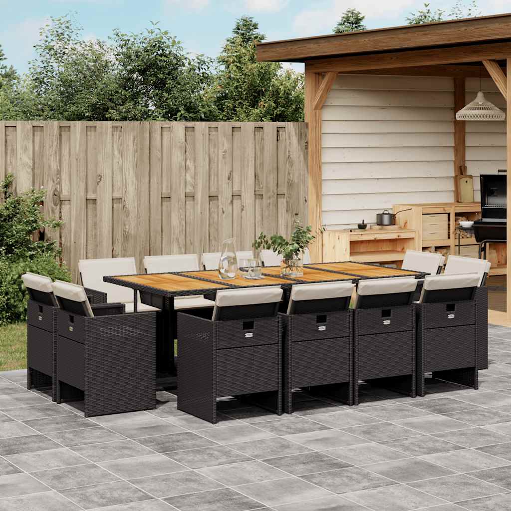 13-delige Tuinset met kussens poly rattan zwart