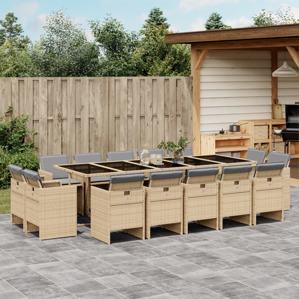 15-delige Tuinset met kussens poly rattan gemengd beige is nu te koop bij PeponiXL, paradijselijk wonen!