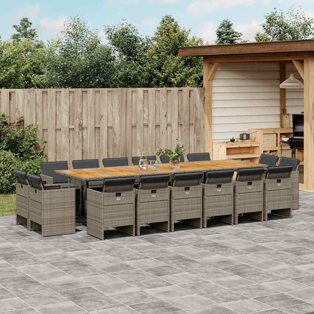 17-delige Tuinset met kussens poly rattan grijs