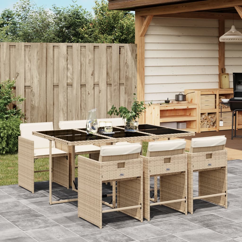 7-delige Tuinset met kussens poly rattan beige is nu te koop bij PeponiXL, paradijselijk wonen!