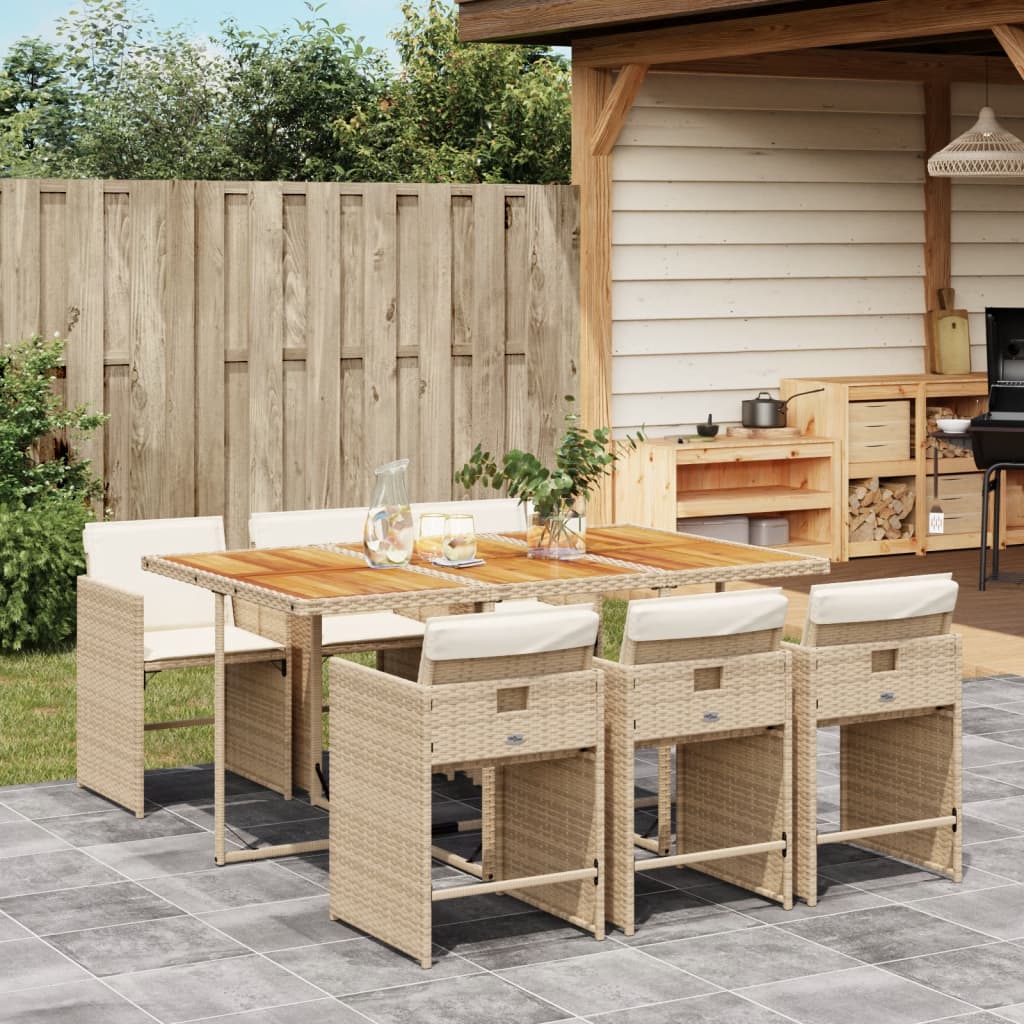 7-delige Tuinset met kussens poly rattan beige is nu te koop bij PeponiXL, paradijselijk wonen!