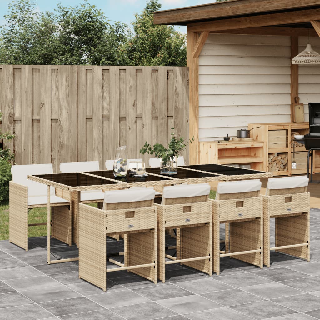 9-delige Tuinset met kussens poly rattan beige is nu te koop bij PeponiXL, paradijselijk wonen!