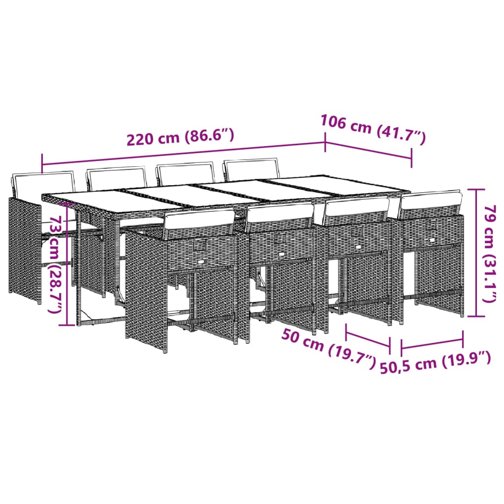 9-delige Tuinset met kussens poly rattan lichtgrijs is nu te koop bij PeponiXL, paradijselijk wonen!