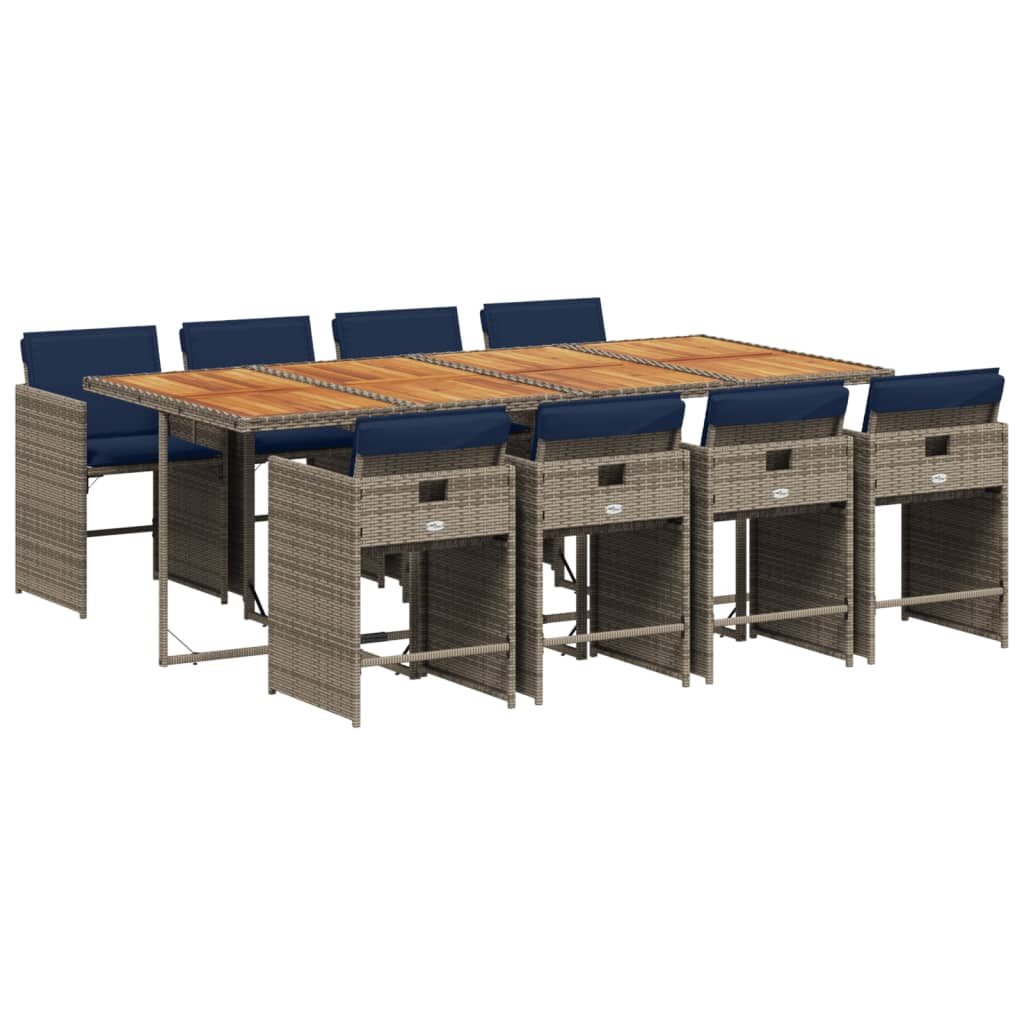 9-delige tuinset met kussens, grijs polyrotan is nu te koop bij PeponiXL, paradijselijk wonen!