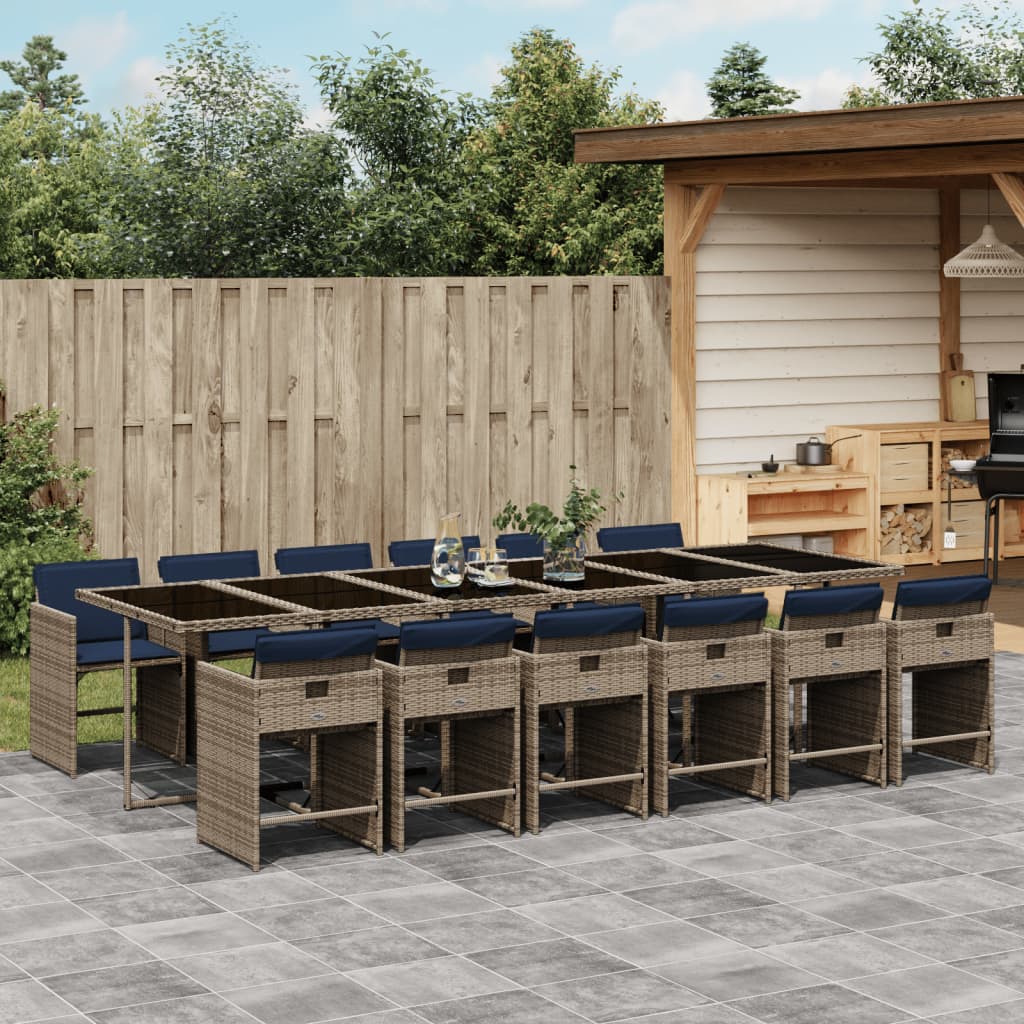 13-delige tuinset met kussens, grijs polyrotan is nu te koop bij PeponiXL, paradijselijk wonen!