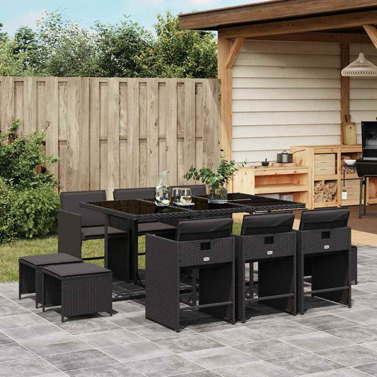 11-delige Tuinset met kussens poly rattan zwart is nu te koop bij PeponiXL, paradijselijk wonen!