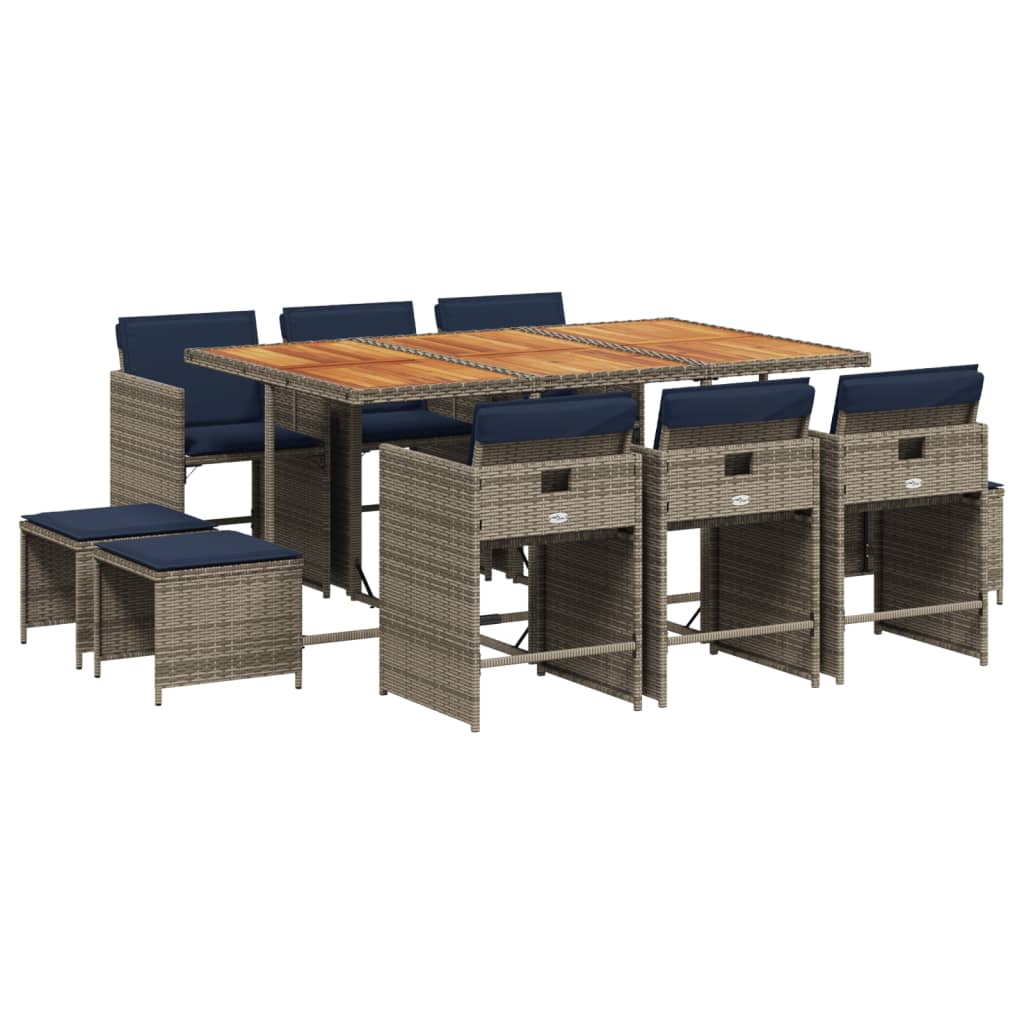 11-delige tuinset met kussens, grijs polyrotan is nu te koop bij PeponiXL, paradijselijk wonen!