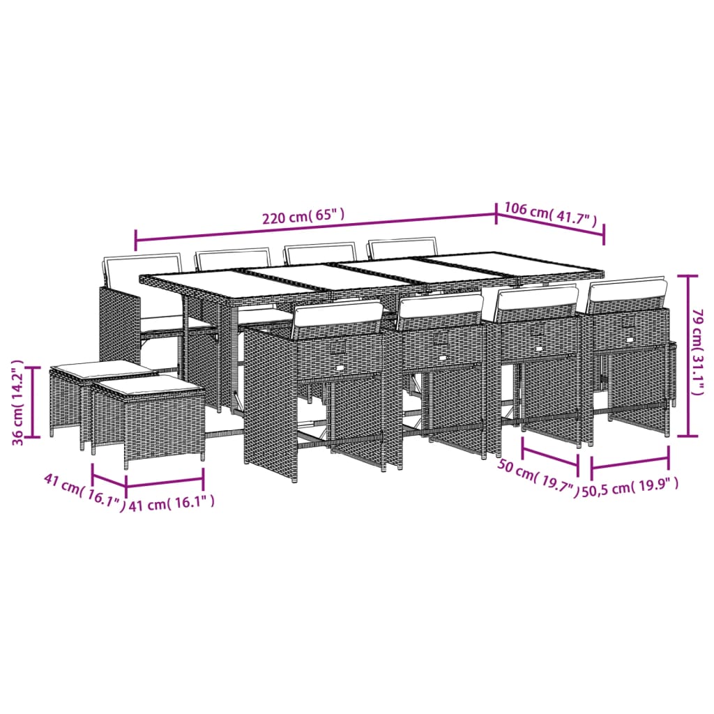 13-delige Tuinset met kussens poly rattan zwart is nu te koop bij PeponiXL, paradijselijk wonen!
