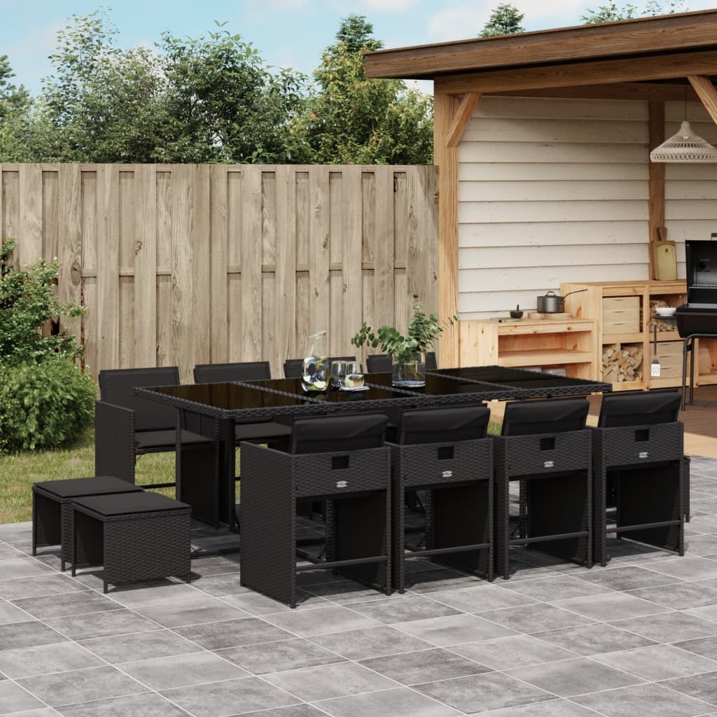 13-delige Tuinset met kussens poly rattan zwart is nu te koop bij PeponiXL, paradijselijk wonen!