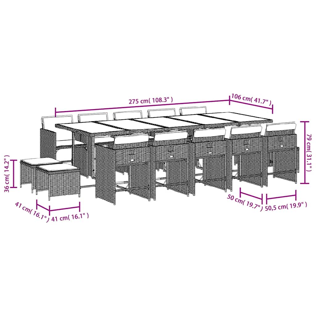 15-delige Tuinset met kussens poly rattan zwart is nu te koop bij PeponiXL, paradijselijk wonen!