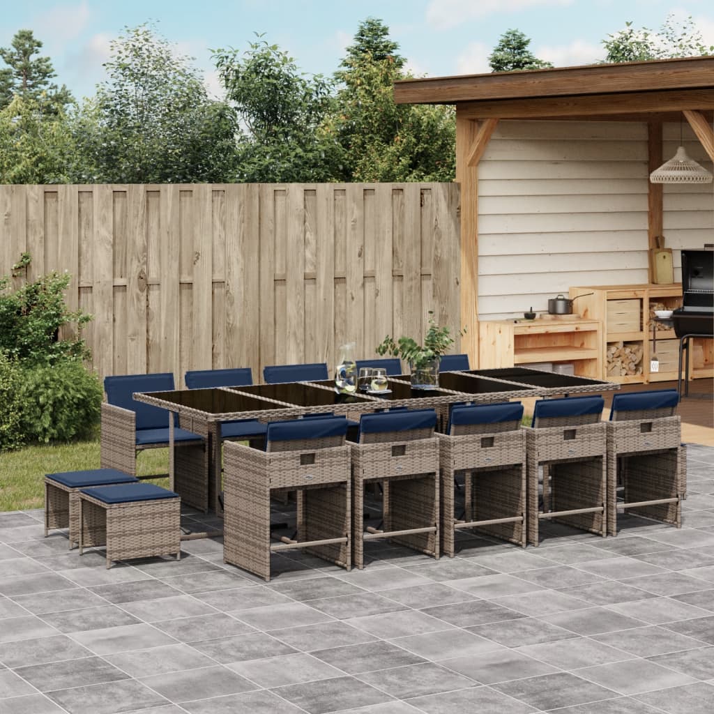 15-delige tuinset met kussens, grijs polyrotan is nu te koop bij PeponiXL, paradijselijk wonen!