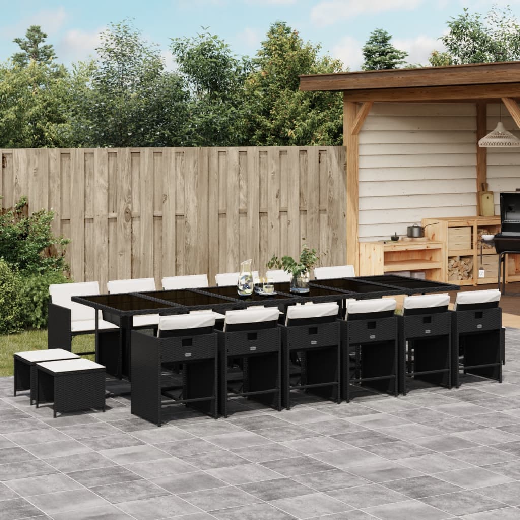 17-delige Tuinset met kussens poly rattan zwart is nu te koop bij PeponiXL, paradijselijk wonen!