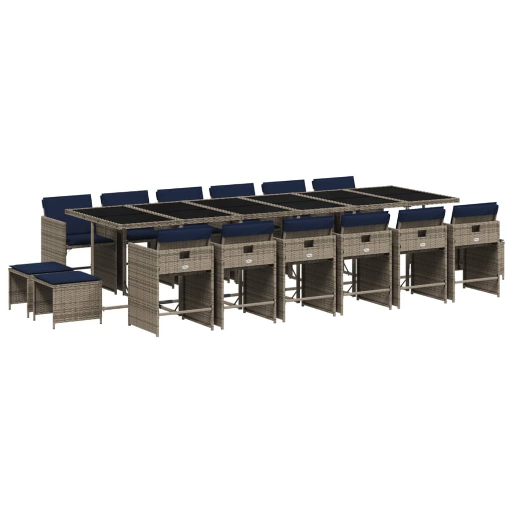 17-delige tuinset met kussens, grijs polyrotan is nu te koop bij PeponiXL, paradijselijk wonen!