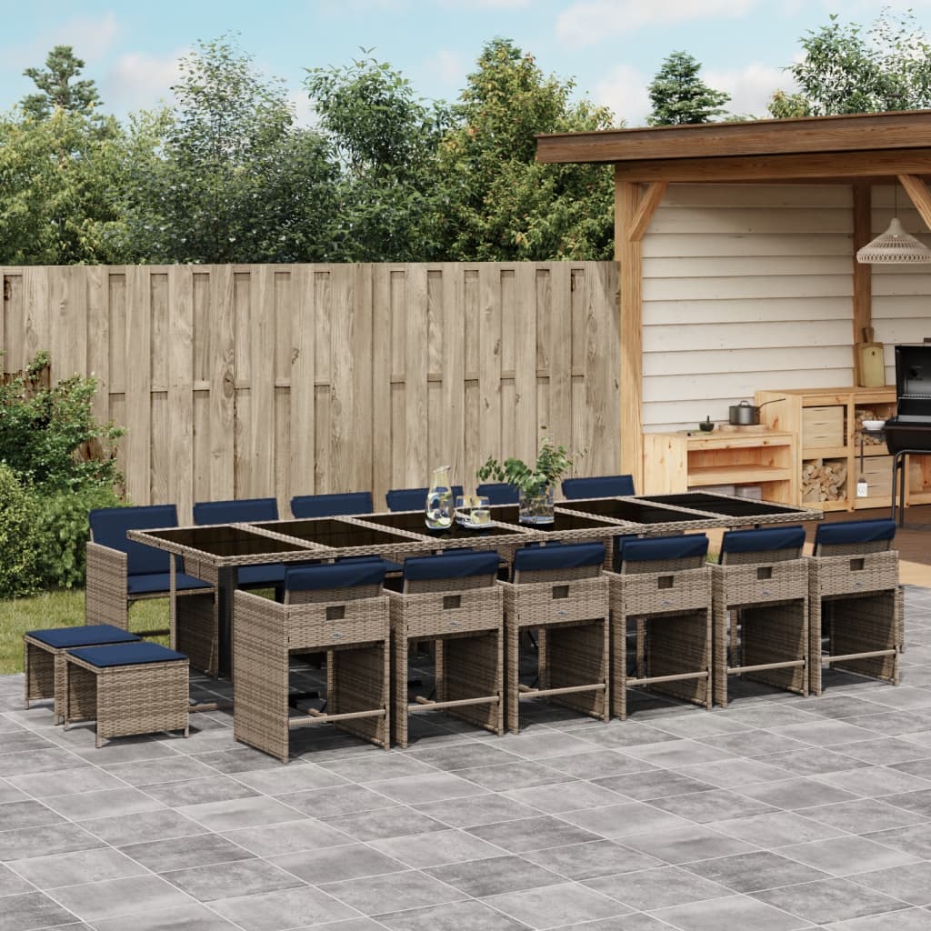 17-delige tuinset met kussens, grijs polyrotan is nu te koop bij PeponiXL, paradijselijk wonen!