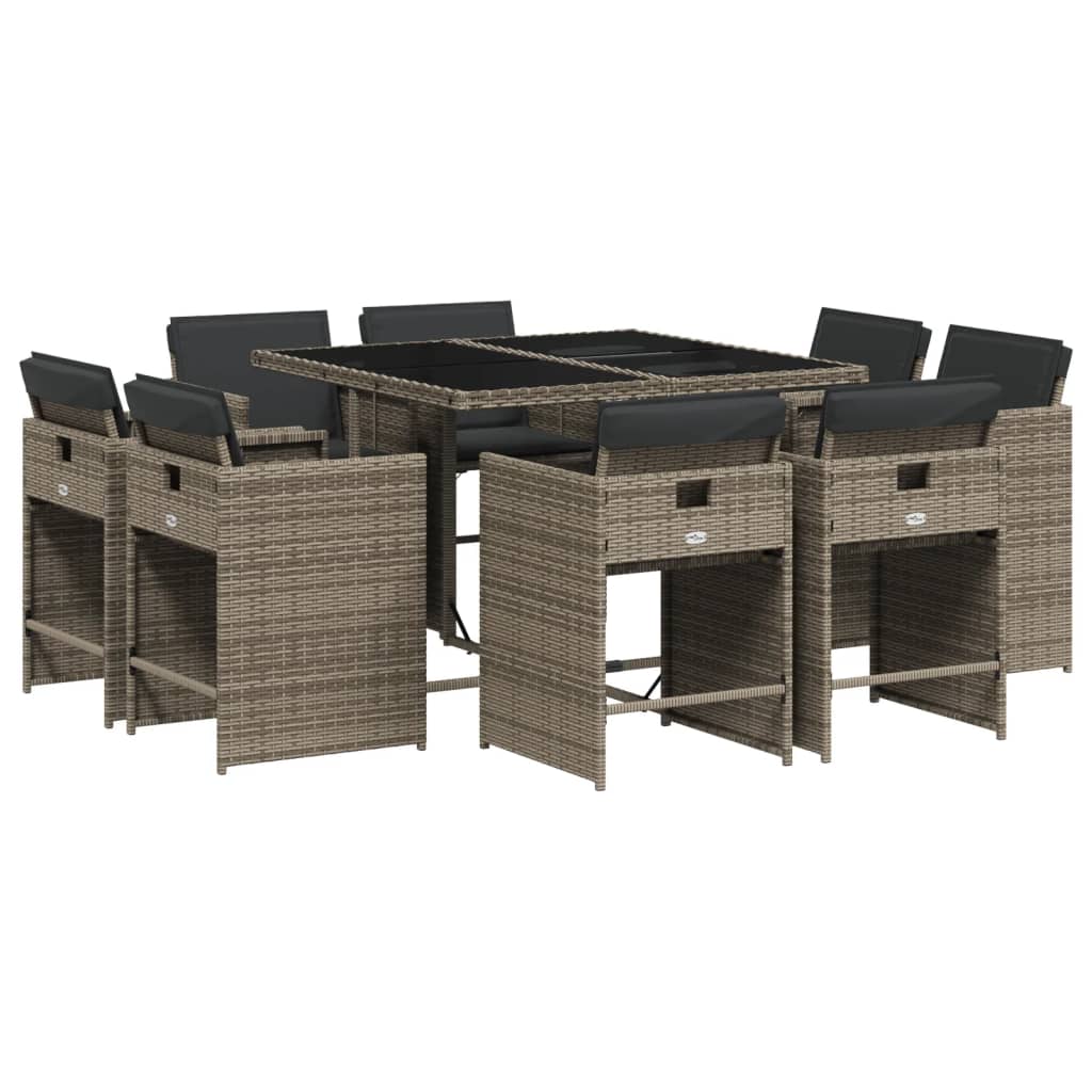 9-delige Tuinset met kussens poly rattan grijs is nu te koop bij PeponiXL, paradijselijk wonen!