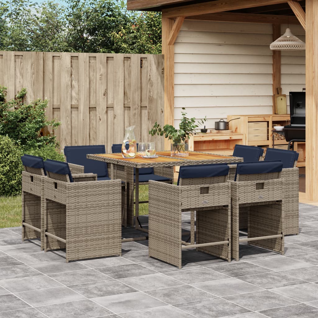 9-delige tuinset met kussens, grijs polyrotan is nu te koop bij PeponiXL, paradijselijk wonen!