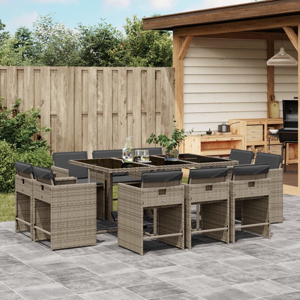 11-delige Tuinset met kussens poly rattan grijs is nu te koop bij PeponiXL, paradijselijk wonen!