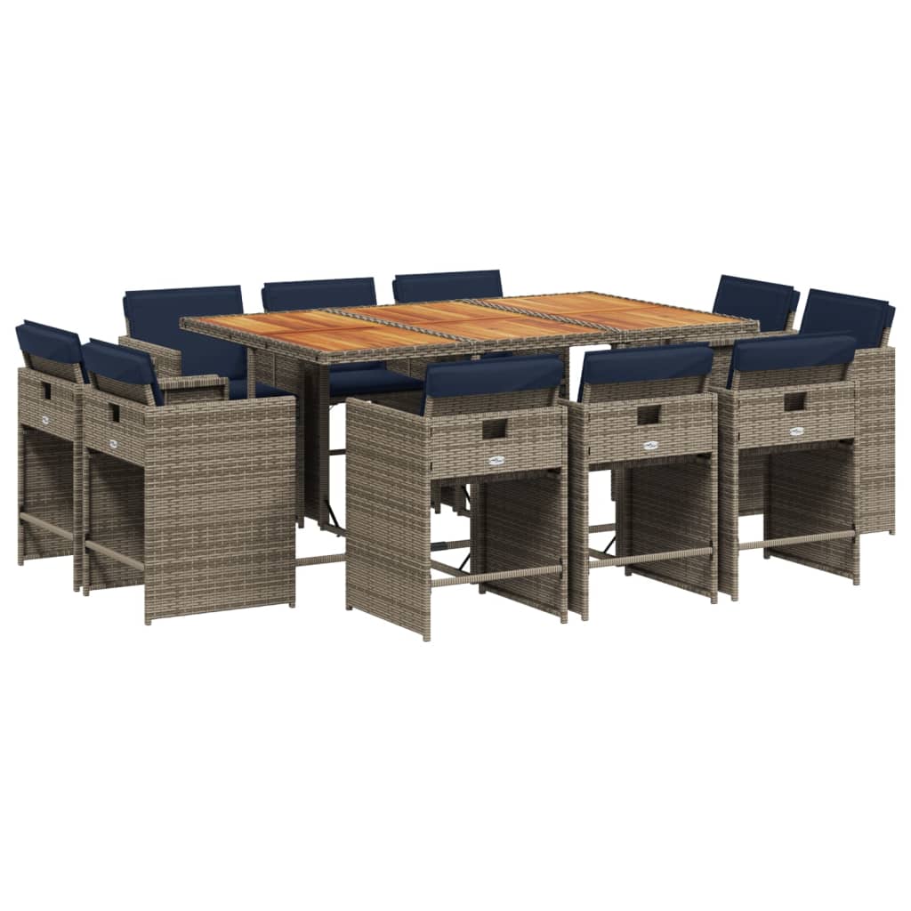 11-delige tuinset met kussens, grijs polyrotan is nu te koop bij PeponiXL, paradijselijk wonen!