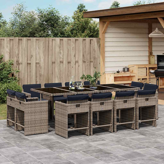 13-delige tuinset met kussens, grijs polyrotan is nu te koop bij PeponiXL, paradijselijk wonen!