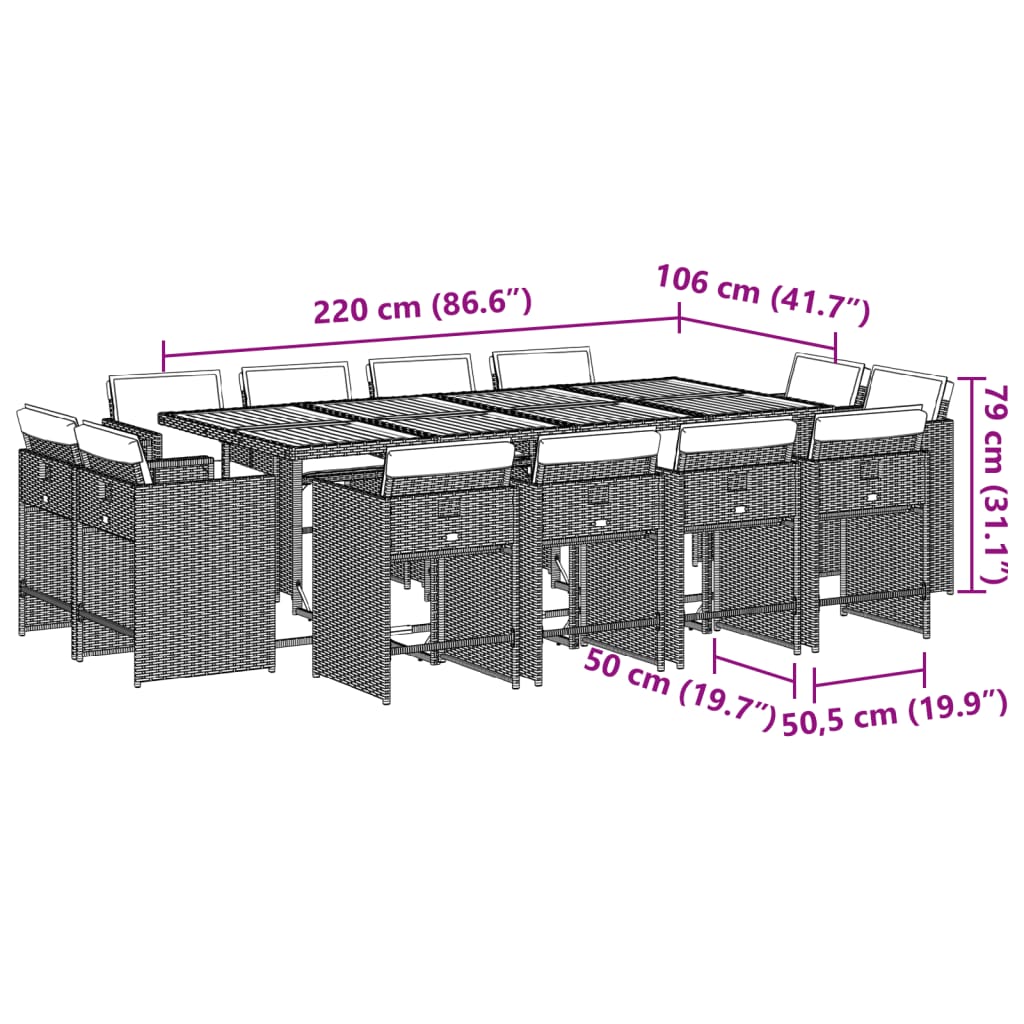 13-delige Tuinset met kussens poly rattan beige