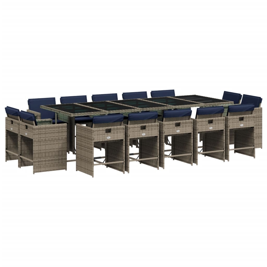 15-delige tuinset met kussens, grijs polyrotan is nu te koop bij PeponiXL, paradijselijk wonen!