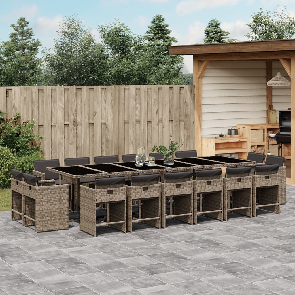 17-delige Tuinset met kussens poly rattan grijs is nu te koop bij PeponiXL, paradijselijk wonen!