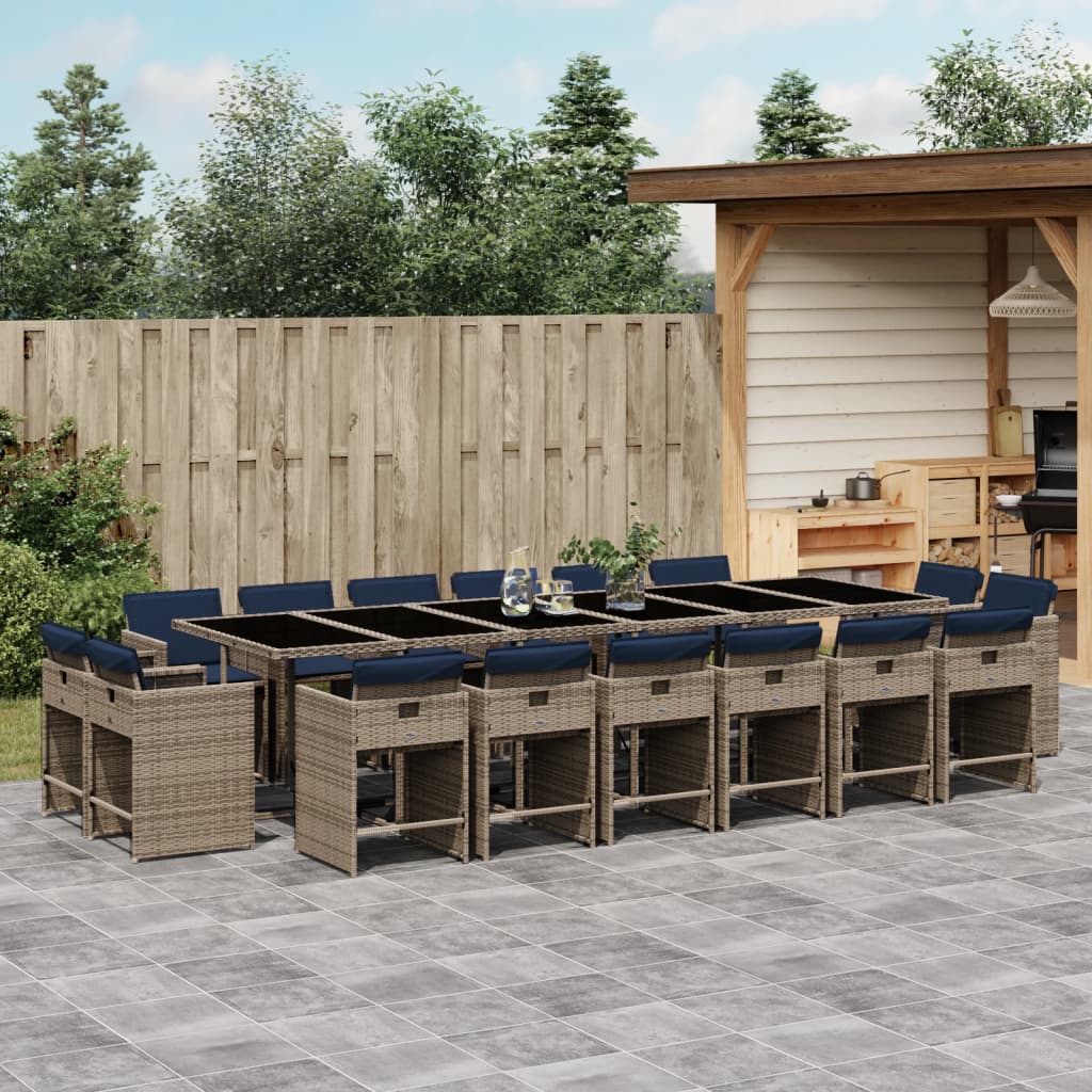 17-delige tuinset met kussens, grijs polyrotan is nu te koop bij PeponiXL, paradijselijk wonen!