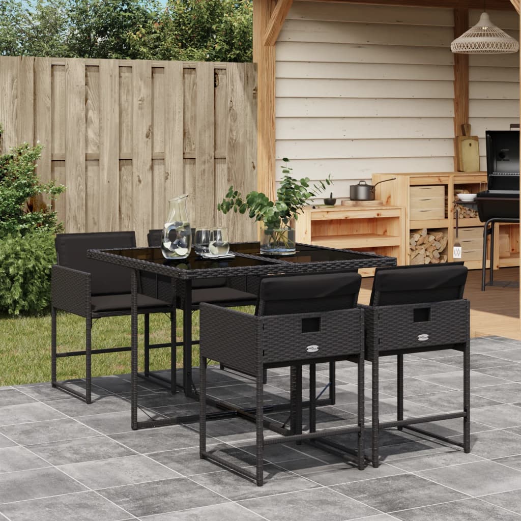 5-delige Tuinset met kussens poly rattan zwart is nu te koop bij PeponiXL, paradijselijk wonen!