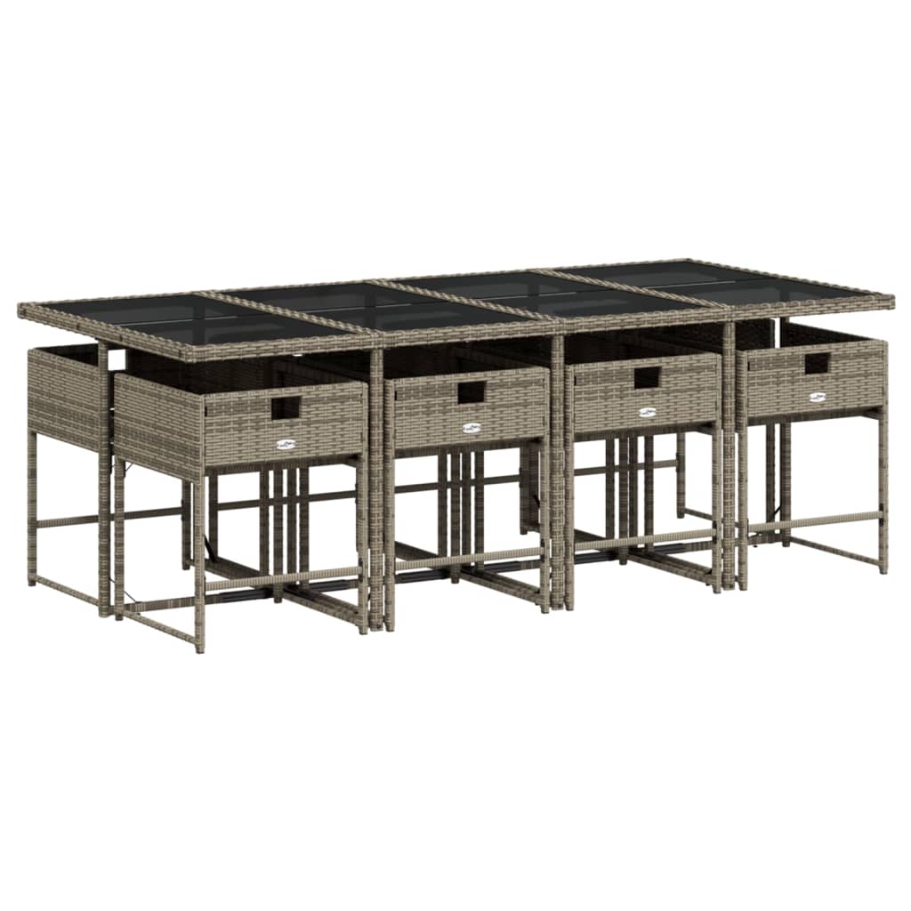 9-delige Tuinset met kussens poly rattan grijs is nu te koop bij PeponiXL, paradijselijk wonen!