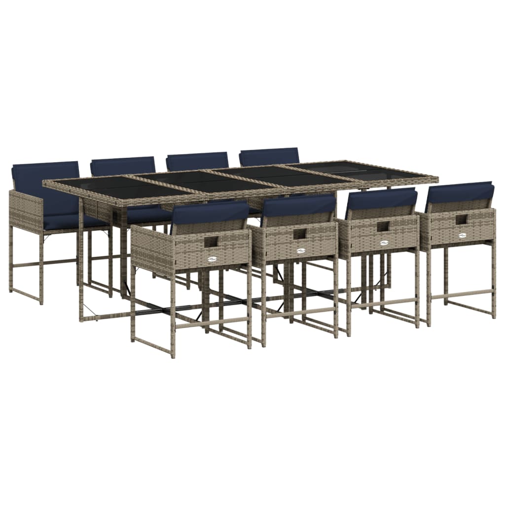 9-delige tuinset met kussens, grijs polyrotan is nu te koop bij PeponiXL, paradijselijk wonen!