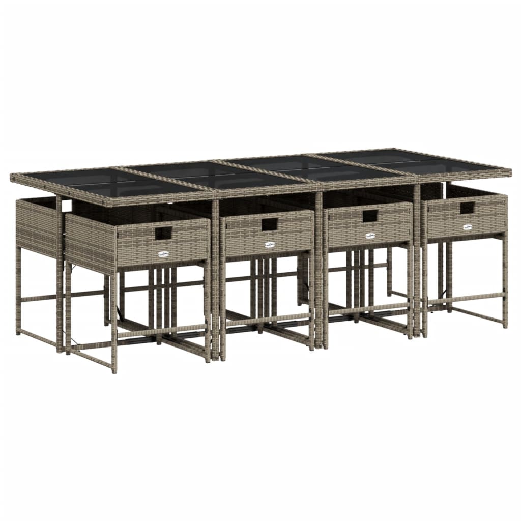 9-delige tuinset met kussens, grijs polyrotan is nu te koop bij PeponiXL, paradijselijk wonen!